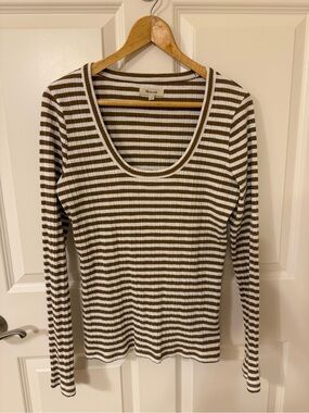 Madewell Brown White Stripe Long Sleeve Women's Sweater Large EUC Classic Soft